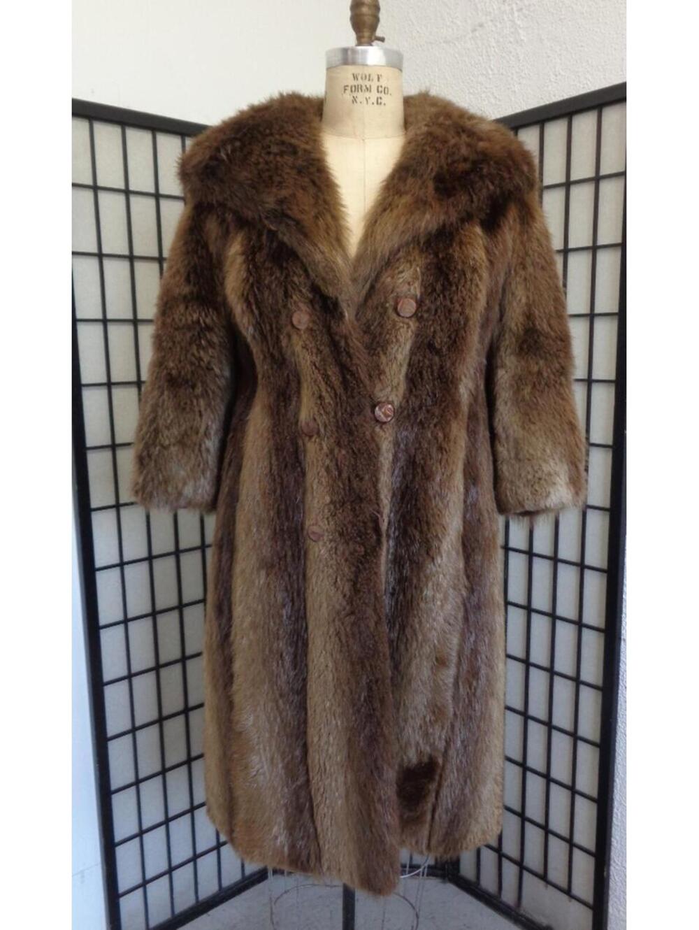 MINT BROWN LONG HAIRED BEAVER FUR JACKET COAT WOMEN WOMAN SIZE 4-6 SMALL